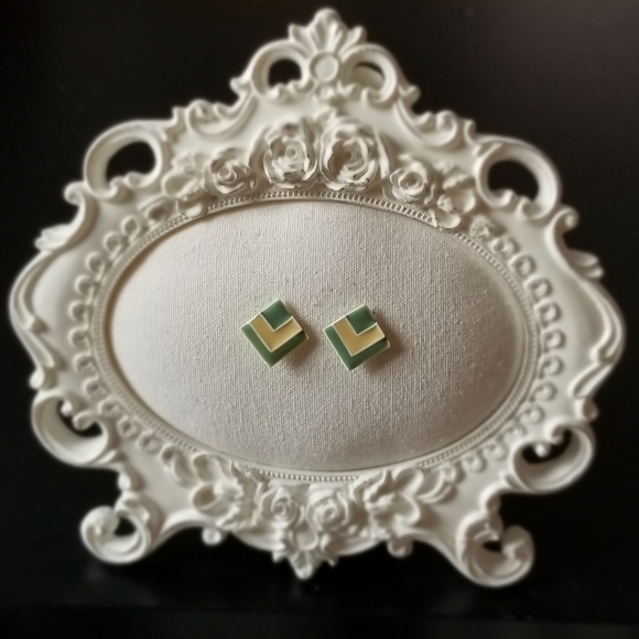 Teal and Yellow Square Earrings - Picture 1 of 7
